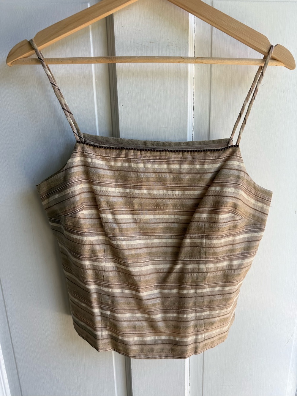 Ann Taylor Neutral Striped Spaghetti Strap Silk Y2K tank top